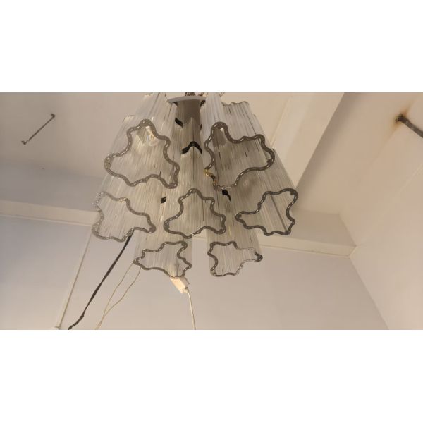 Modern Classic Simple White LED Light Flower Shape Metal Frame Hanging Crystal Chandelier for Wedding Hall Decor Ceiling Grid