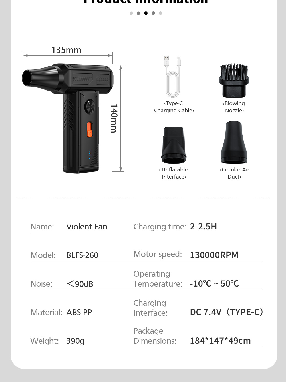 Portable Solar Car Violent Fan Air Duster with ABS Material Compact Design for Interior Drying