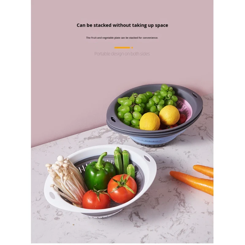 Wholesale Folding Eco-friendly Reusable Vegetable Plastic Drain Basket Simple Style Storage for Home Kitchen Use