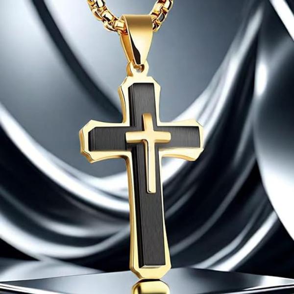 Stainless Steel Cross Pendant Necklace Large Gold Men's Masculine Jewelry