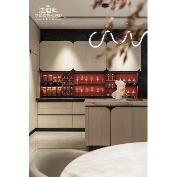 Modern Beige Stainless Steel Kitchen Cabinet With Spanish Sintered Stone