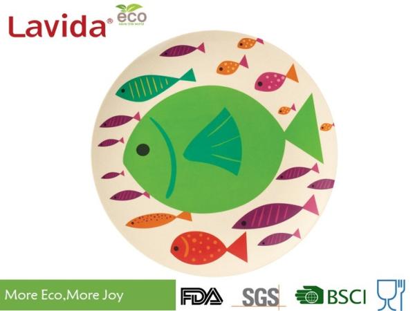 Durable Bio Bamboo Fiber Plates Recyclable  Anti - Bacteria Fancy Ocean Fishes Pattern