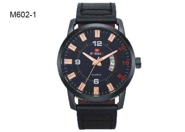 3 Pointers Simple Dial Men's Quartz Watch Date Leather Band Wristwatch M602
