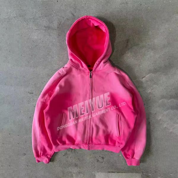 Camiseta con capucha personalizada Camiseta con cremallera de estilo vintage lavada con ácido Camiseta con cremallera de peso pesado 100% de algodón Camiseta con cremallera de gran tamaño