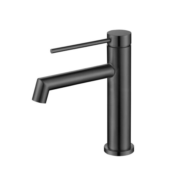 SUS304 Stainless Steel Single Hole Single Handle Basin Mixer In Matte Black Grey SN Gold