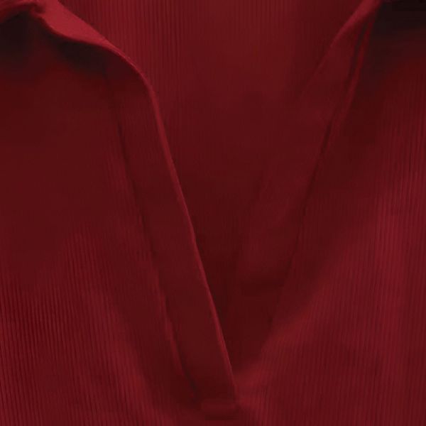 Vibrant Red Ribbed Polo Neck Top - Slim Fit Long Sleeve Blouse