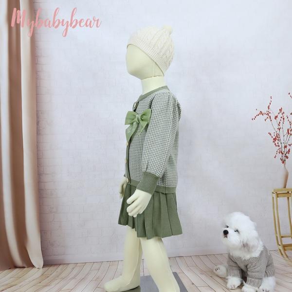 New Style Kids Children Winter Clothing Set Knitting Cardigan Skirt Baby Girl Winter False Cardigan Sweater With Bow