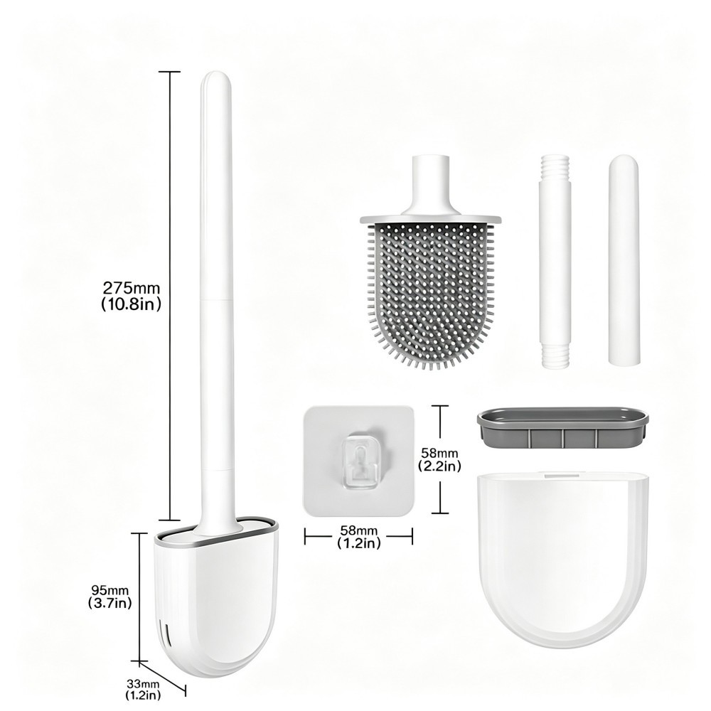 RV Silicone Toilet Brush Set with Wall Mounted Anti-Drip Drainage Holder