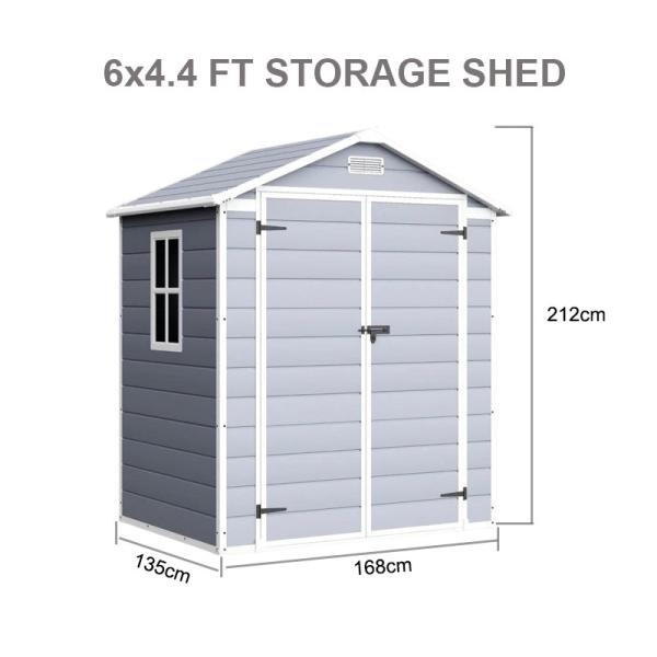 6x4ft Weatherproof Plastic Garden Shed with Double Doors