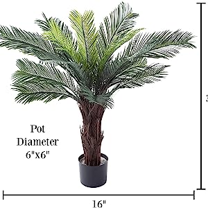 Gorgeous Cycas Revoluta Sago Palm Tree Artificial Plant with Nursery Pot, Feel Real Technology, 28 Long & Giant