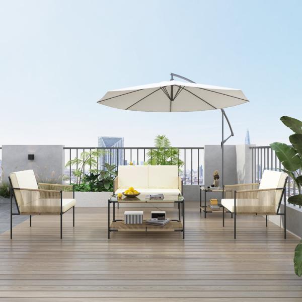 AJUNION Metal Patio Furniture Set Rattan Woven Outdoor Furniture with Coffee Table