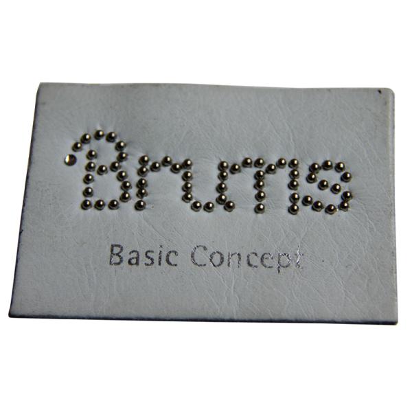 Brown stamped heat burned metal pin logo suede Leather Patches for jeans