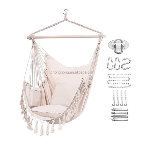 Silla colgante Jardín hamaca al aire libre Acampada con hamaca de madera Silla Boho hamaca