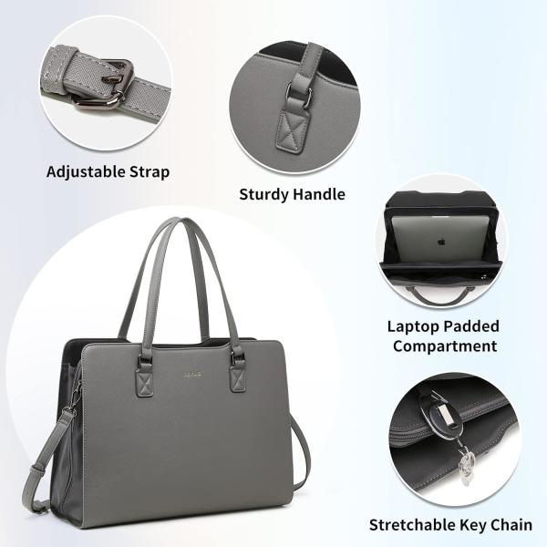 KEYLI 4PC SETS LAPTOP BAG FOR WOMEN LARGE LEATHER LAPTOP BRIEFCASE WITH USB CHARGING PORT COMPUTER SHOULDER TOTE BAGS PU