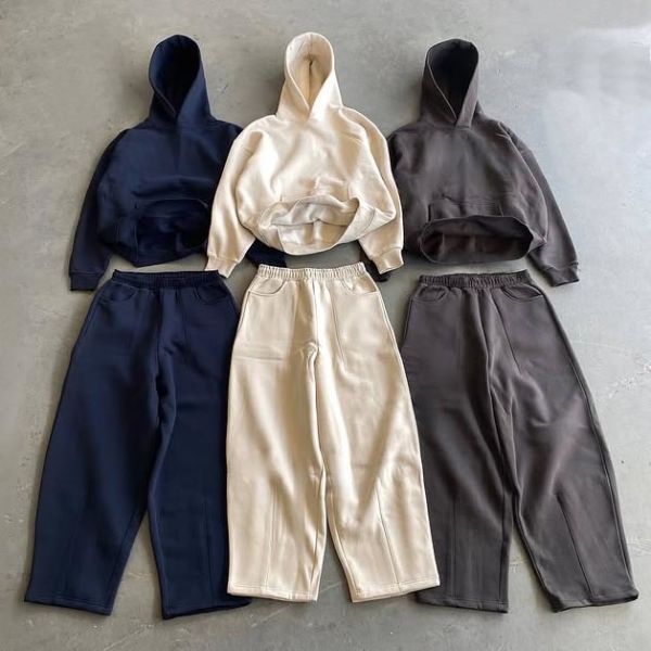 Custom Logo Blank Sweatsuit 100% Cotton Baggy Tracksuit Joggers Oversized Boxy