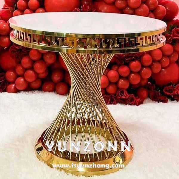 Luxury Gold Stainless Steel Cake Stand Table with Mirror Glass Top for Wedding & Party Home & Apartment Dining Furniture