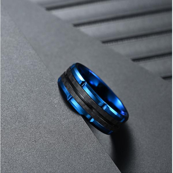 Anillos de moda de acero inoxidable para hombres de alto pulido Joyería epoxi Anillos de incrustación de fibra de carbono