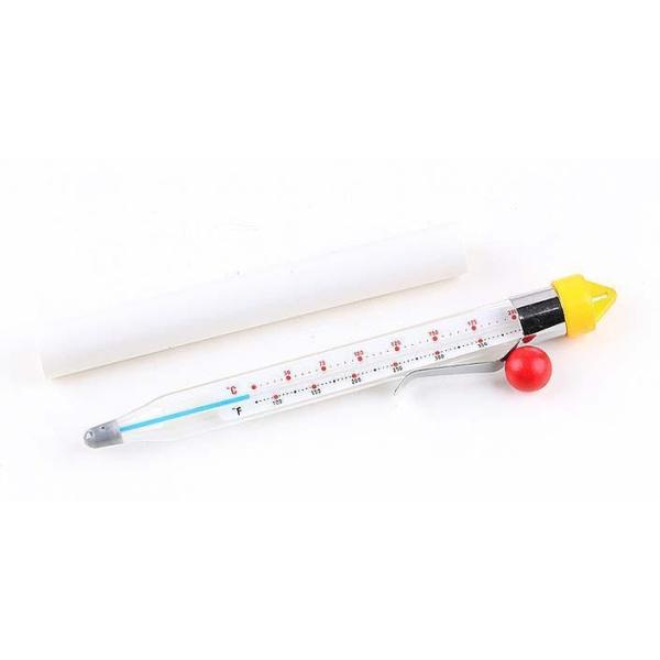 Красный варя термометр для глубоко жарить, момент времени прочитал безопасность