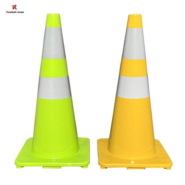 Green/Yellow Traffic PVC Cones Barriers White High Reflective Film 70cm Plastic Road Safety Flexible Cones