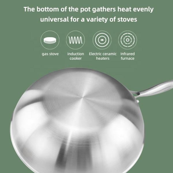 Customized Kitchen 18/8 Stainless Steel Wok Tri-ply Non-stick Frying Pan Honeycomb Wok With Glass Lid