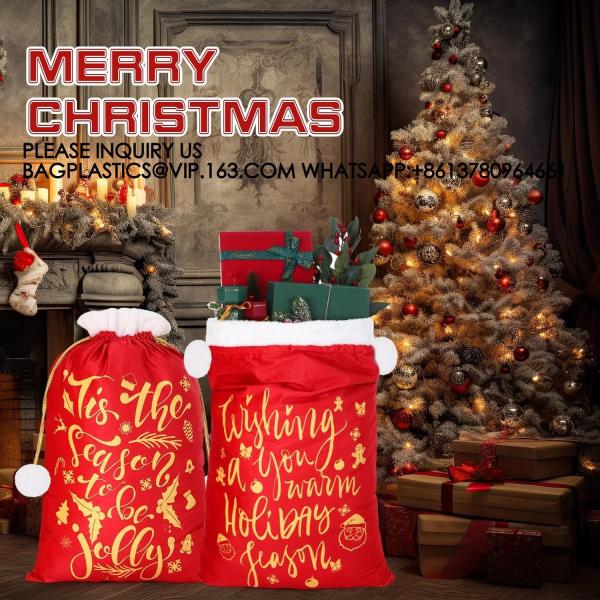 Large Christmas Gift Sack For Xmas Playing Santa Present Favors Gifts Christmas Supplies Velvet Santa Drawstring Bags