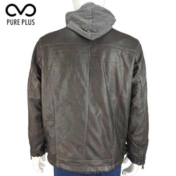 Short Mens Light Padded Jacket Fake 2 In 1 PU / Industrial Fleece Hooded Coat