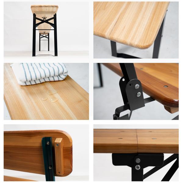 Outdoor Portable Patio Bar Solid Wood Rectangular Folding Table and Benches Chair Set