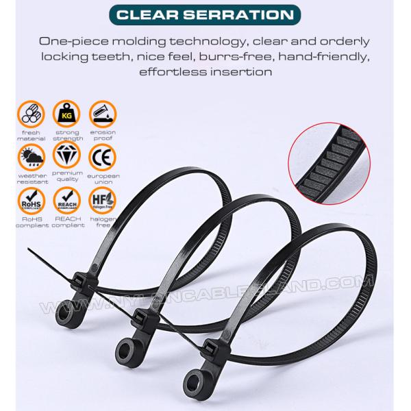 Collier serre cable montable nylon polyamide 6.6 4,8 x 300mm, collier de serrage plastique noir (50 lb) avec trou de montage rond 5,2mm pour suspendre des fils ou des câbles Collier attache câble nylon (PA) 6.6 avec trou de montage rond 300mm x 4,8, lien de serrage plastique à vis (50 lb) ceinture de cable à tête montable pour objets suspendus