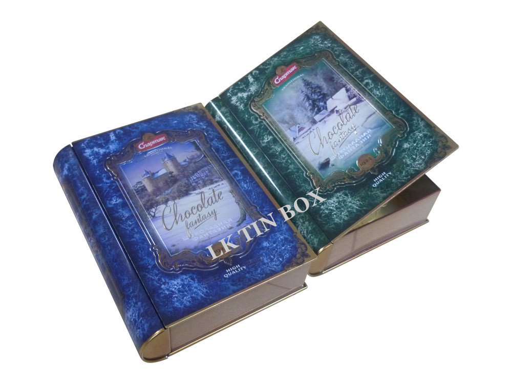 Book Shaped Various Gift Tin Box Storage Doulbe Sides For Toys