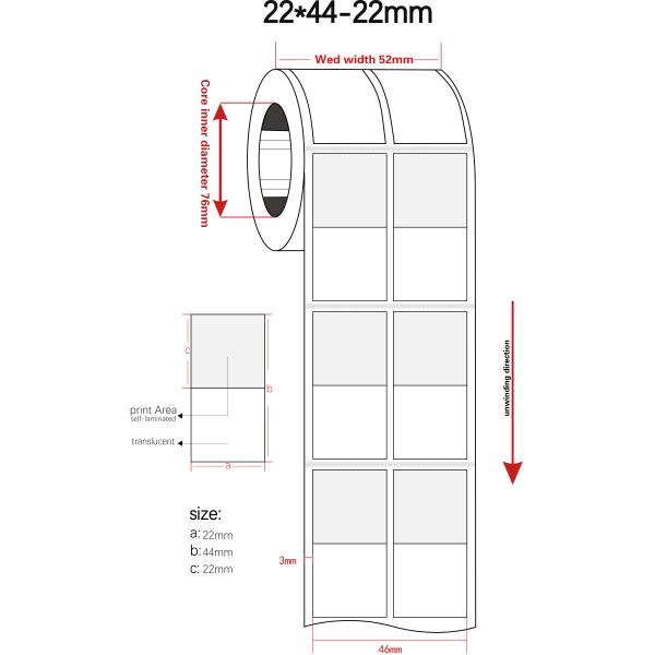 22x44-22mm 1.5mil White Matte Translucent Water Resistant Vinyl Cable Label