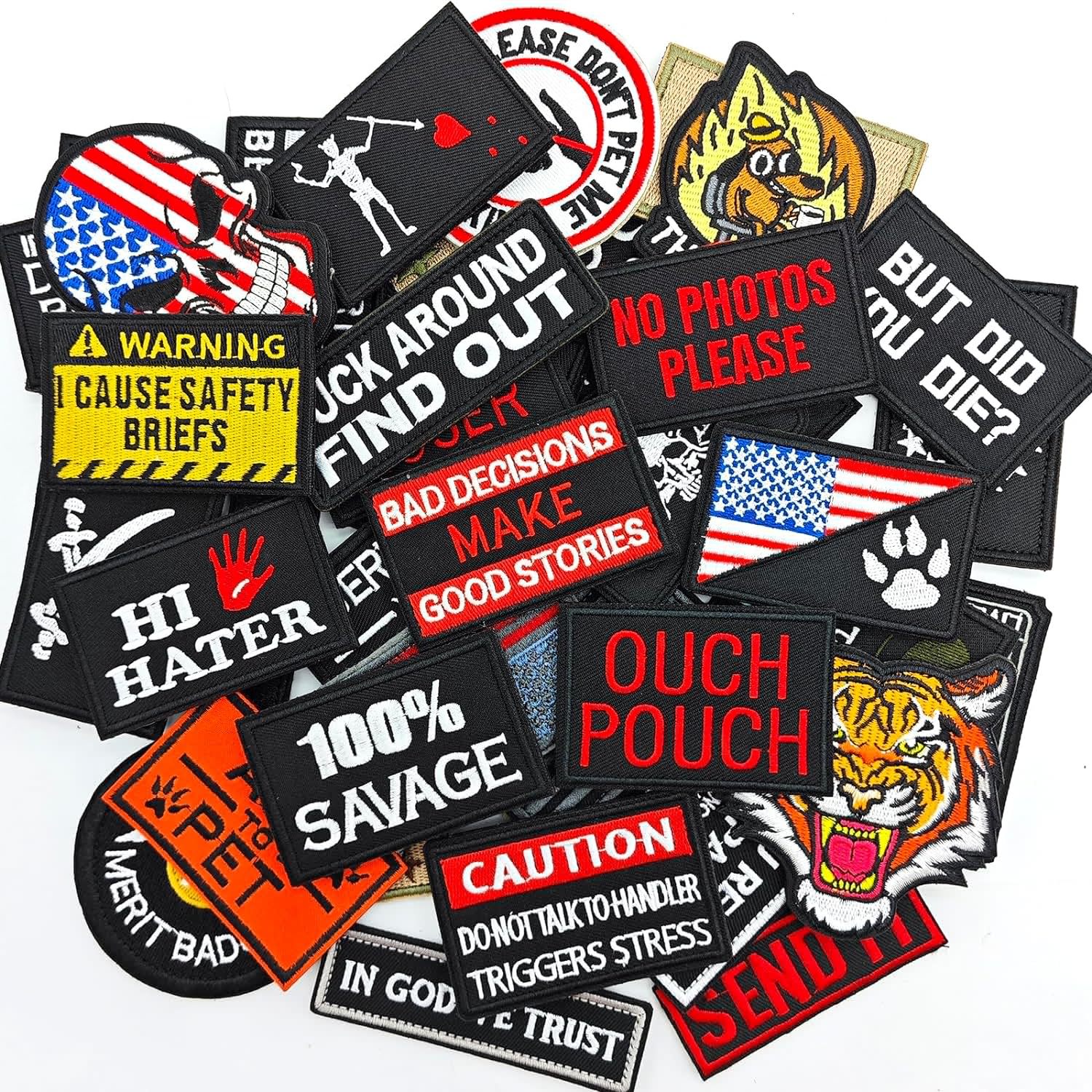Customizable Black Rectangle Text Hook Patch Quick Release Embroidered Designs Featuring Flower and Heart Shapes
