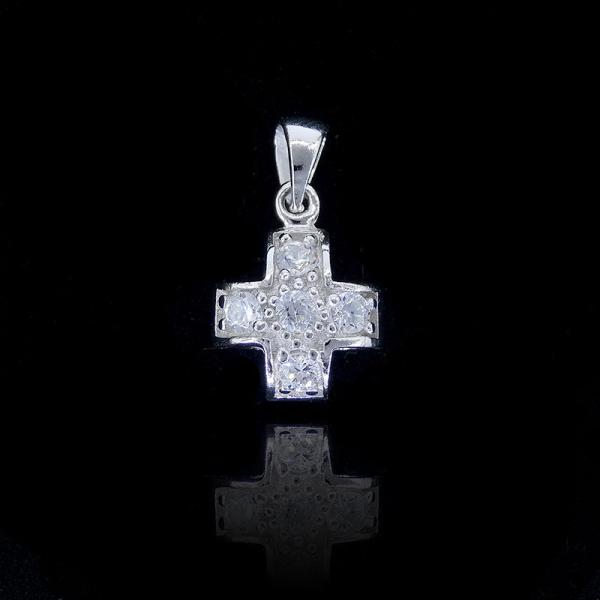Women 925 Silver Cubic Zirconia Pendant / Sterling Silver Cross Pendant With Wings
