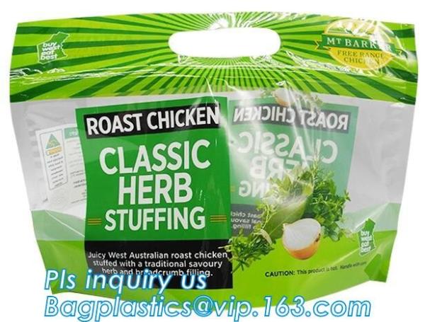 Stand Up Roasted Chicken Packaging Bags With Zip Top hot roast, rotisserie chicken bag, microwaveable bag, slide plastic