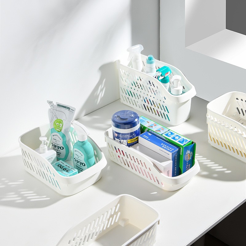 Cabinet Storage Box Under the Kitchen Sink Clutter Storage Basket Removable with Pulley Storage Basket Plastic