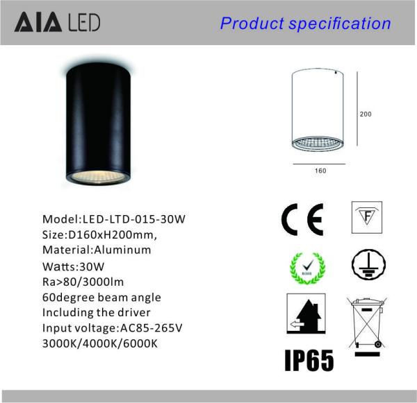 IP65 waterproof cylinder 30W led down light &exterior dimmable downlight led outdoor for hotel