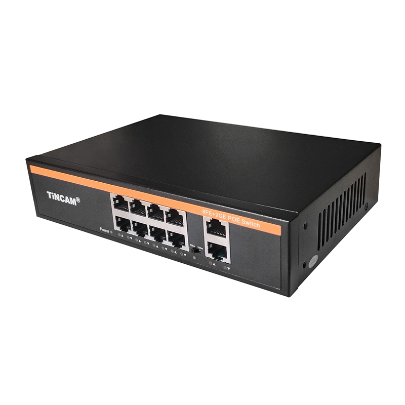 TiNCAM 10 Port PoE Switch 10/100Mbps 8 PoE Ports 2 Gigabit UPLINK 100m/250m transmission modes 120W For IP Camera CCTV Surveillance TBC-PS4510N