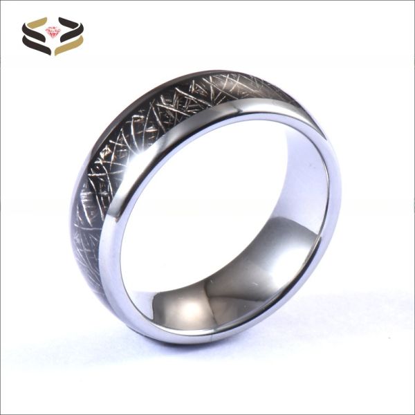 8mm Silver Tungsten Carbide Black Meteorite Ring Fashionable Wedding Band with Sample Making and Other Diamond Shape