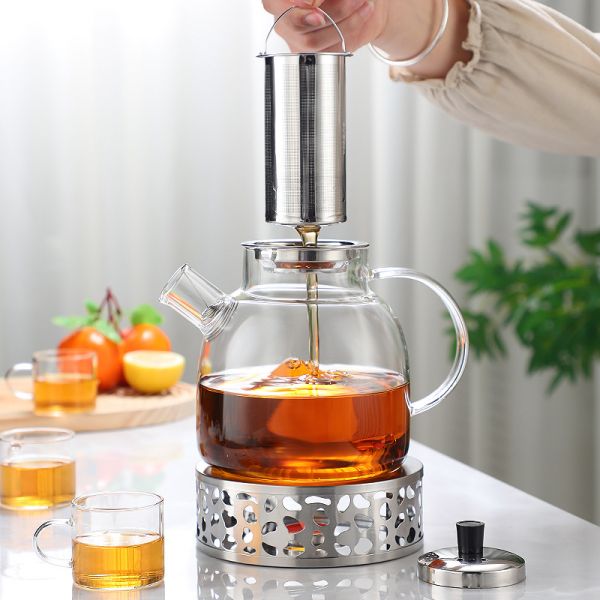 Modern Eco Friendly Borosilicate Glass Teapot , Glass Tea Infuser Kettle With Handle