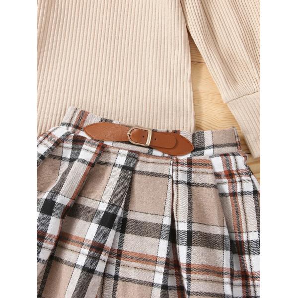 Children'S Outfit Sets Girls Plaid Skirt Suit Mid-High Collar Pullover Skirt Suit