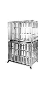 47 Inch Heavy Duty Stainless Steel Dog Cage High Anxiety Indestructible and Escape-Proof Dog Crate Kennel for Large