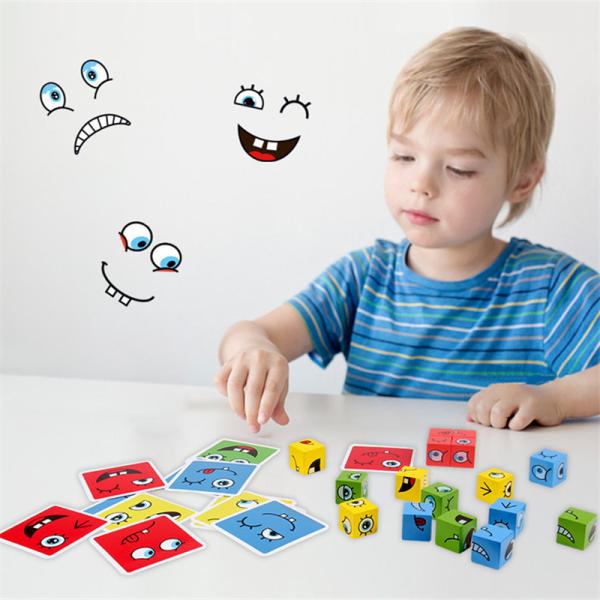 New Montessori Expression Puzzle Face Change Cube Building Blocks Toys child Learning Educational Match Toy for Children