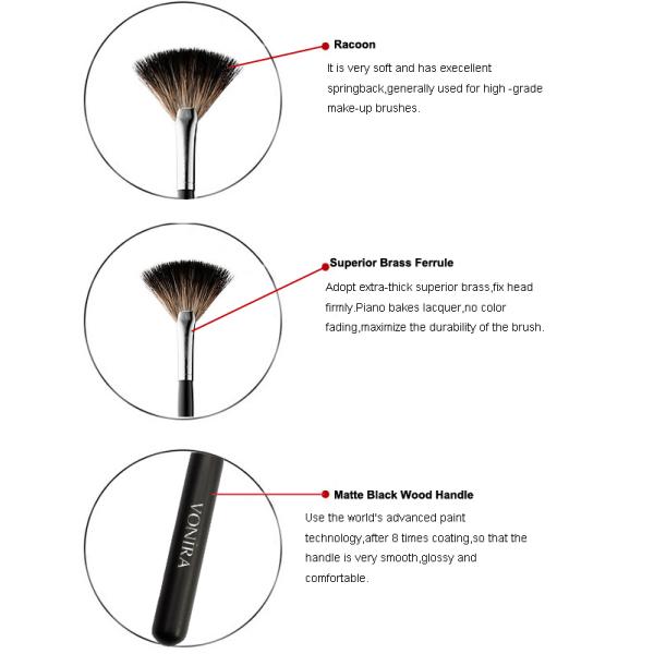 Petite brosse molle de haute qualité de maquillage de fan avec les cheveux naturels de raton laveur