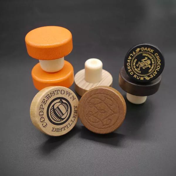 Выгравированный логотип Деревянная стойка с пробкой Синтетическая стеклянная бутылочная крышка для спиртных напитков и косметики