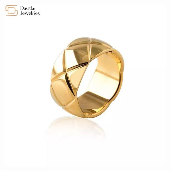 Da borda de aço da onda dos cocos da joia do titânio do anel 18k dos pares faixa larga chapeada ouro
