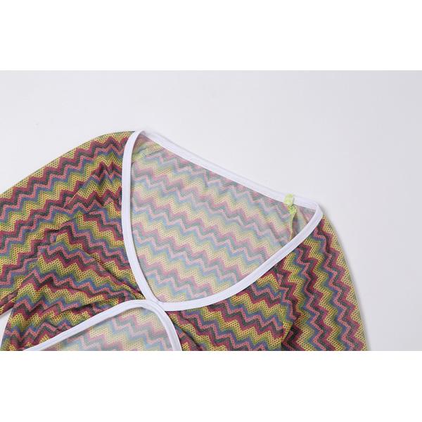 Polyester Two Piece Casual Set See Through Mesh Printed T Shirt High Waist Bag Hip Skirt