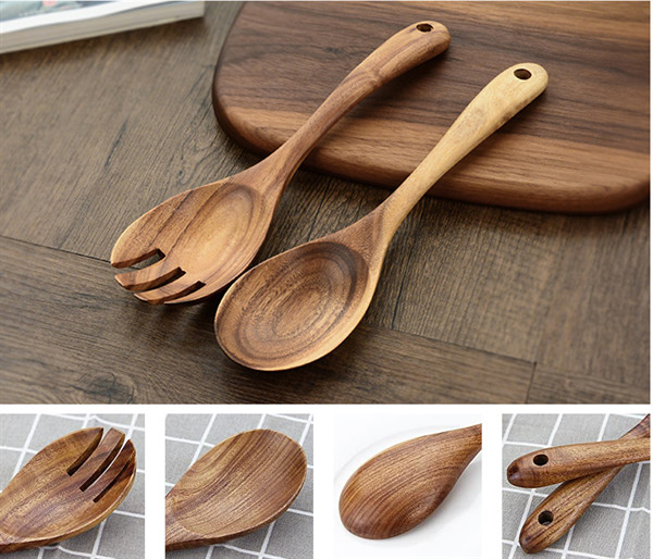 Handmade 26CM Kitchen Wooden Utensils / Acacia Wood Salad Servers