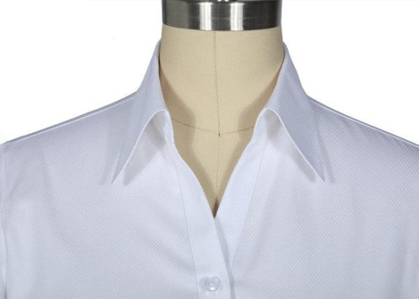 Casual V Neck Office Work Uniforms , White Lapel Collar Womens Work Uniforms