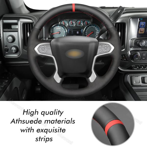 Hand Stitching Full Black Suede Leather Steering Wheel Cover for Chevrolet Silverado 1500 LD Suburban Tahoe 2014-2018