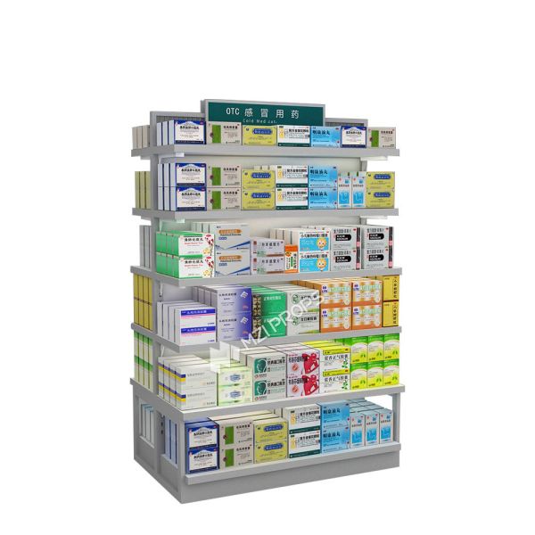 JYaS-YZ-04 Medicine Store Display Counter Central Island Cabinet Pharmacy Display Rack For Store Display For Products