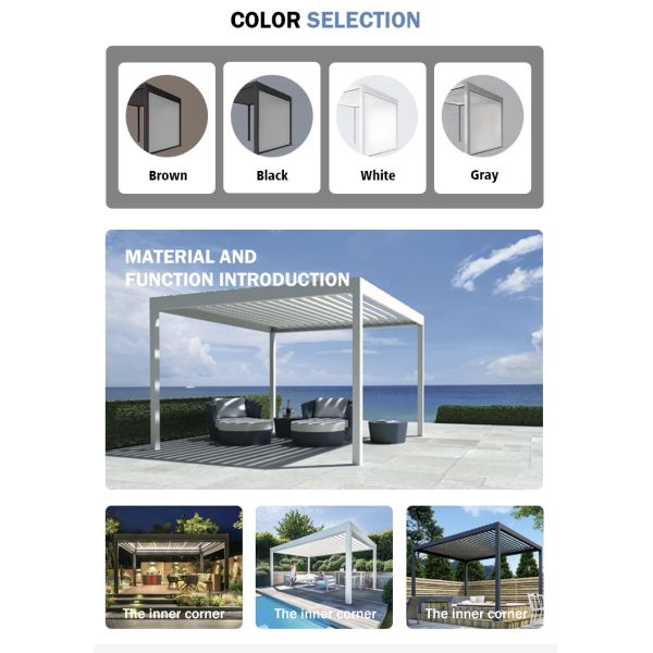Opening Roof Pergola Adjustable Waterproof Garden Motorized Pavilion Gazebo Aluminum Alloy Luxury Customized Eco-Friendly